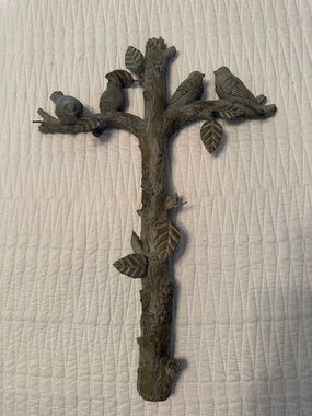 Decorative Gray Bird-on-Branch Wall Accent